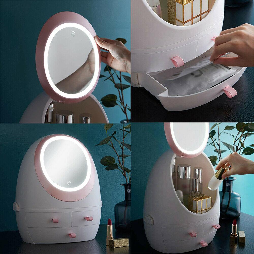 LED HD Mirror Makeup Storage Box Cosmetic Organizer Case 4