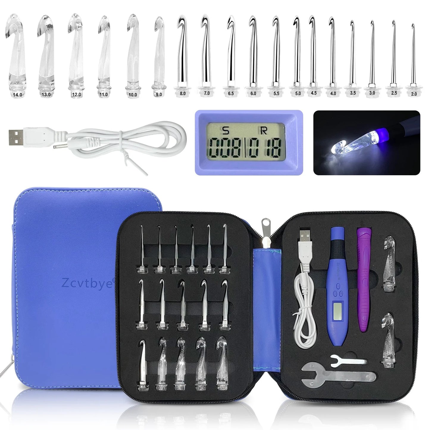 Crochet Hook Set with LED Light and Stitch&Row Counter 7