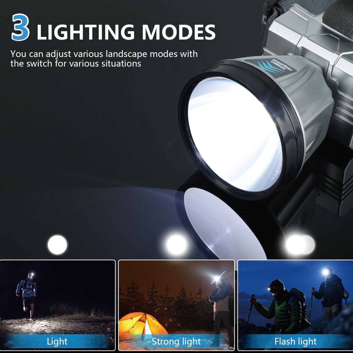 High Power Super Bright 90000 Lumen Rechargeable Headlamp 8