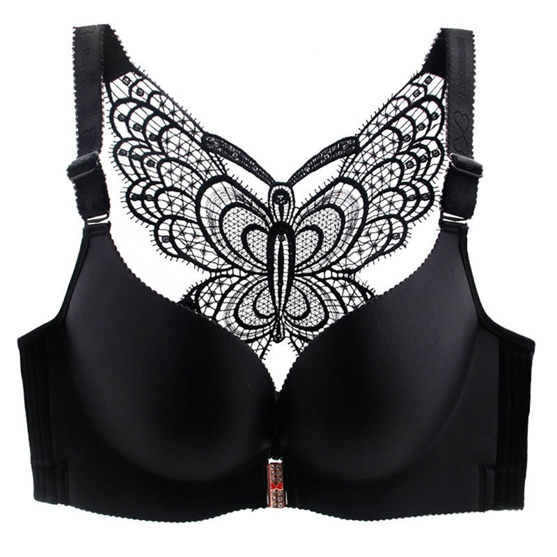 Butterfly Embroidery Front Closure Wireless Bra 2