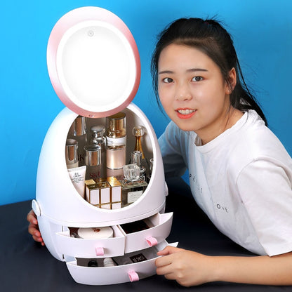 LED HD Mirror Makeup Storage Box Cosmetic Organizer Case 2