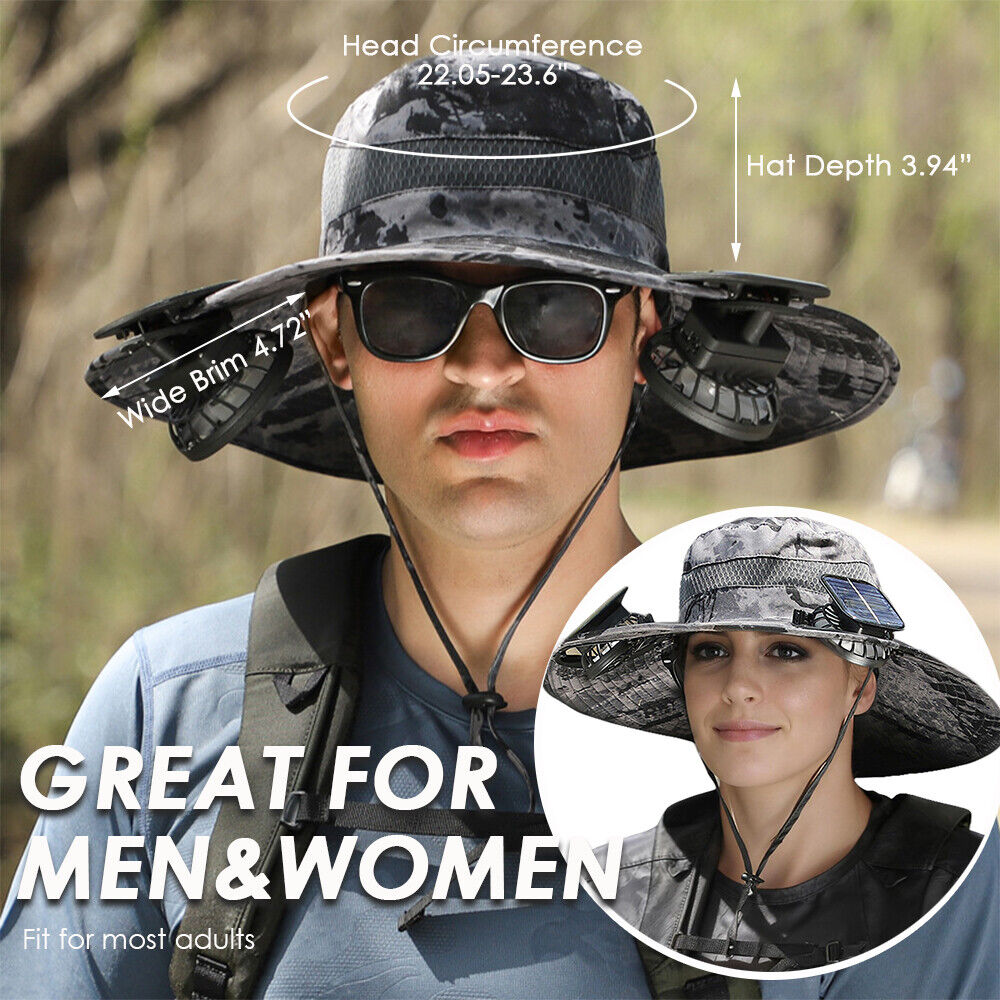 UPF 50+ Solar Fan Sun Hat – Wide Brim Bucket Hat with Dual Fans 2