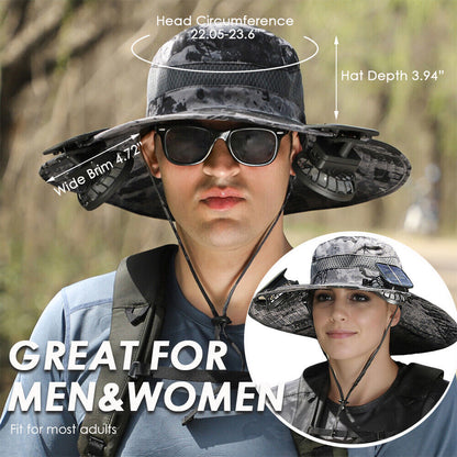 UPF 50+ Solar Fan Sun Hat – Wide Brim Bucket Hat with Dual Fans 2
