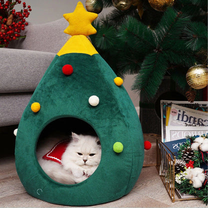 Cosy Warm Christmas Tree Cat Bed 2