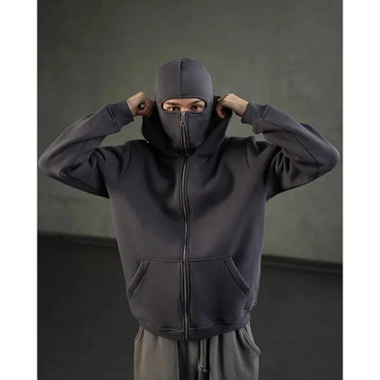 Balaclava Hoodie – Double Hooded Zip-Up Windproof Sweatshirt with Built-In Warm Mask 2