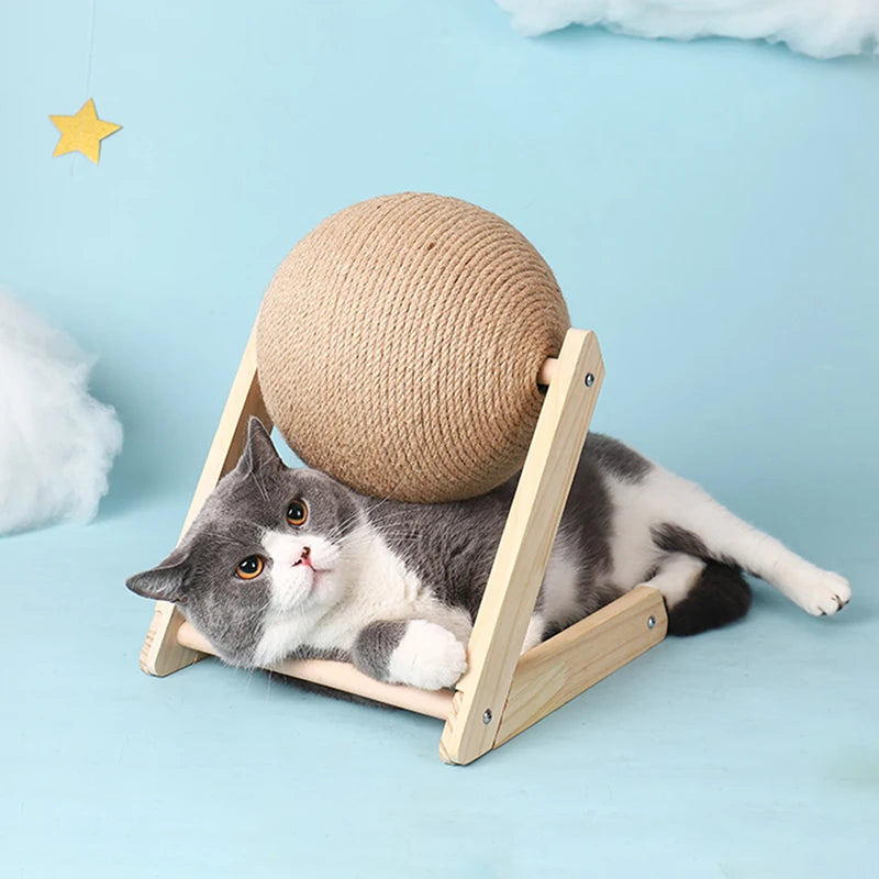Solid Wood Natural Sisal Scratcher Cat Ball Toy 2