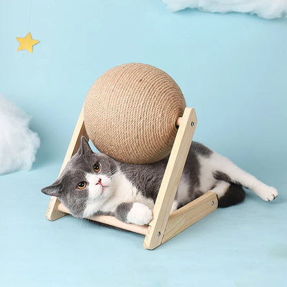 Solid Wood Natural Sisal Scratcher Cat Ball Toy 2