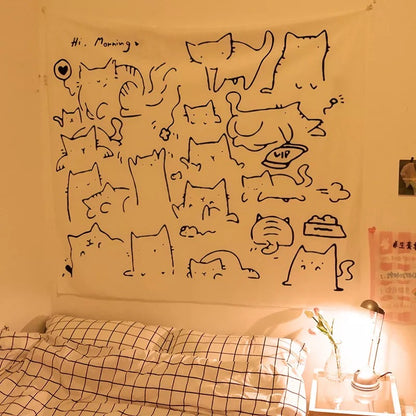 Cute Cat Cartoon Tapestry 2