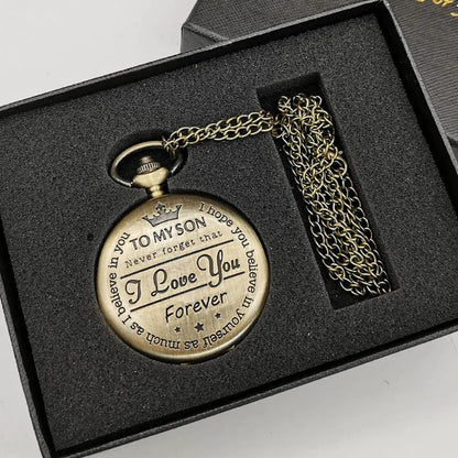 To My Son Quartz Pocket Chain Watch 2