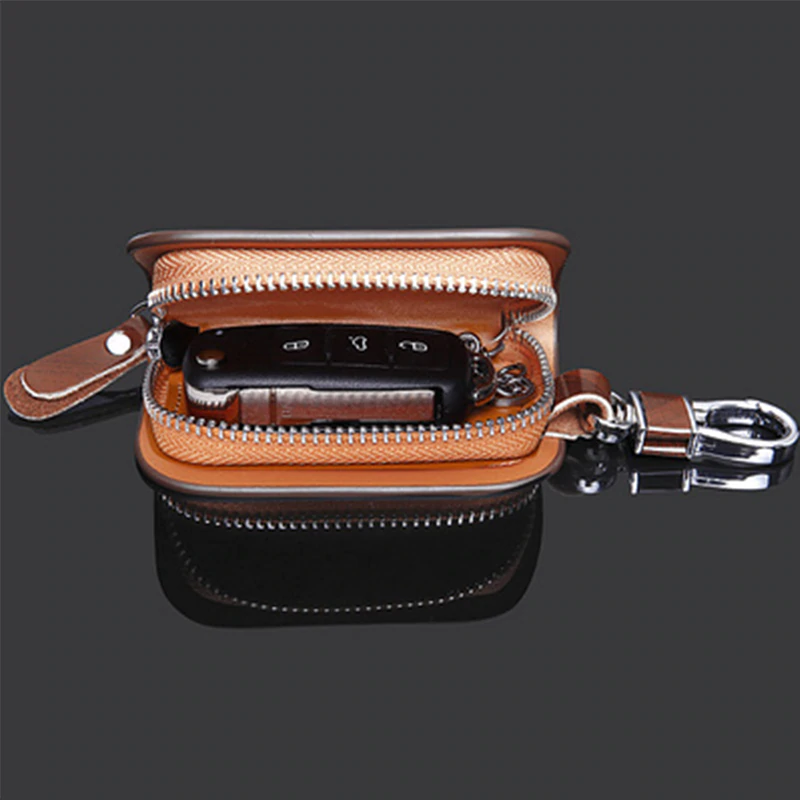 Leather Wood Texture Car Key Case 2