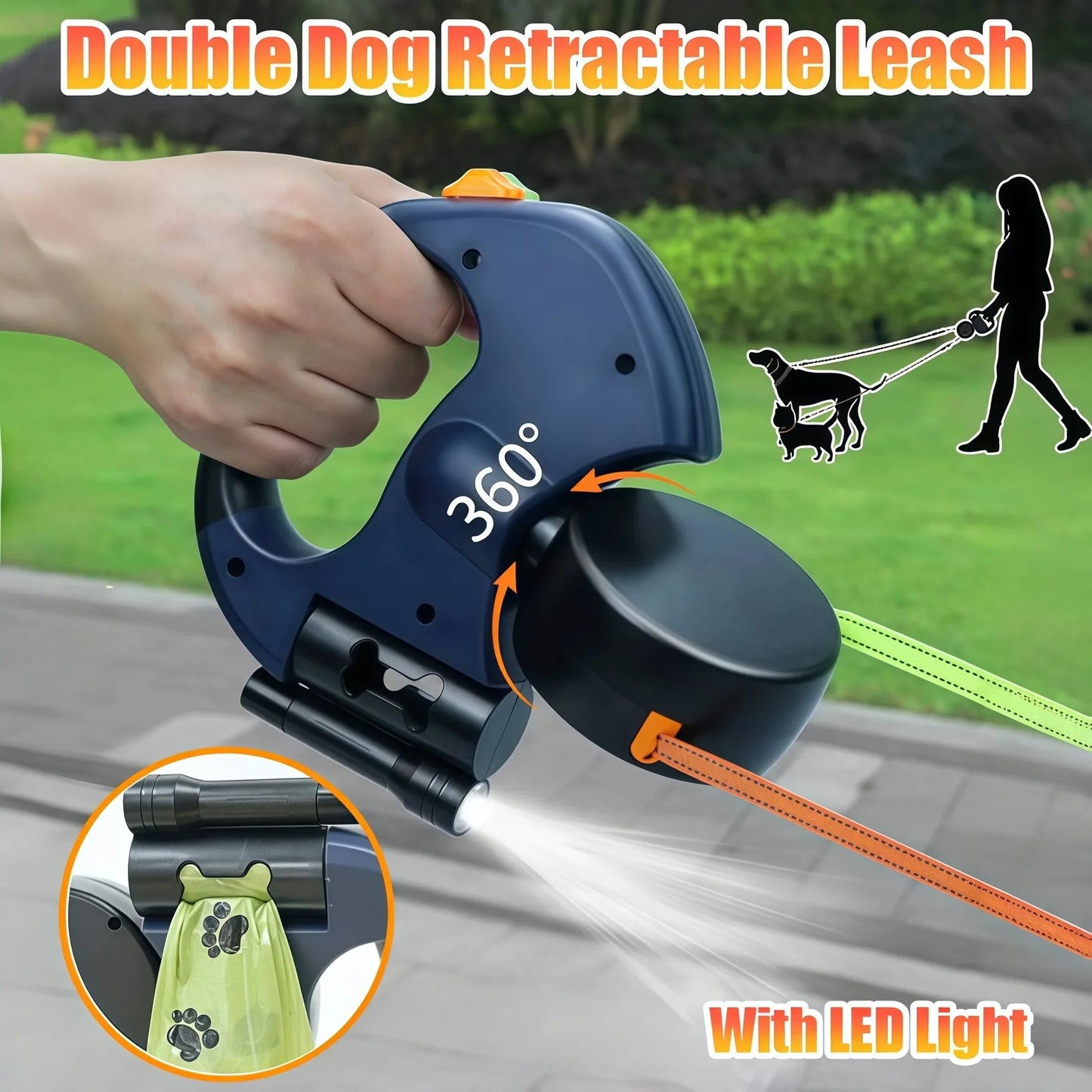 ? LED Dual-Control Retractable Dog Leash ￼ 2