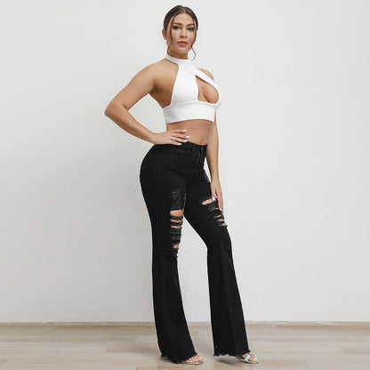 Black High Waist Distressed Flare Jeans 2