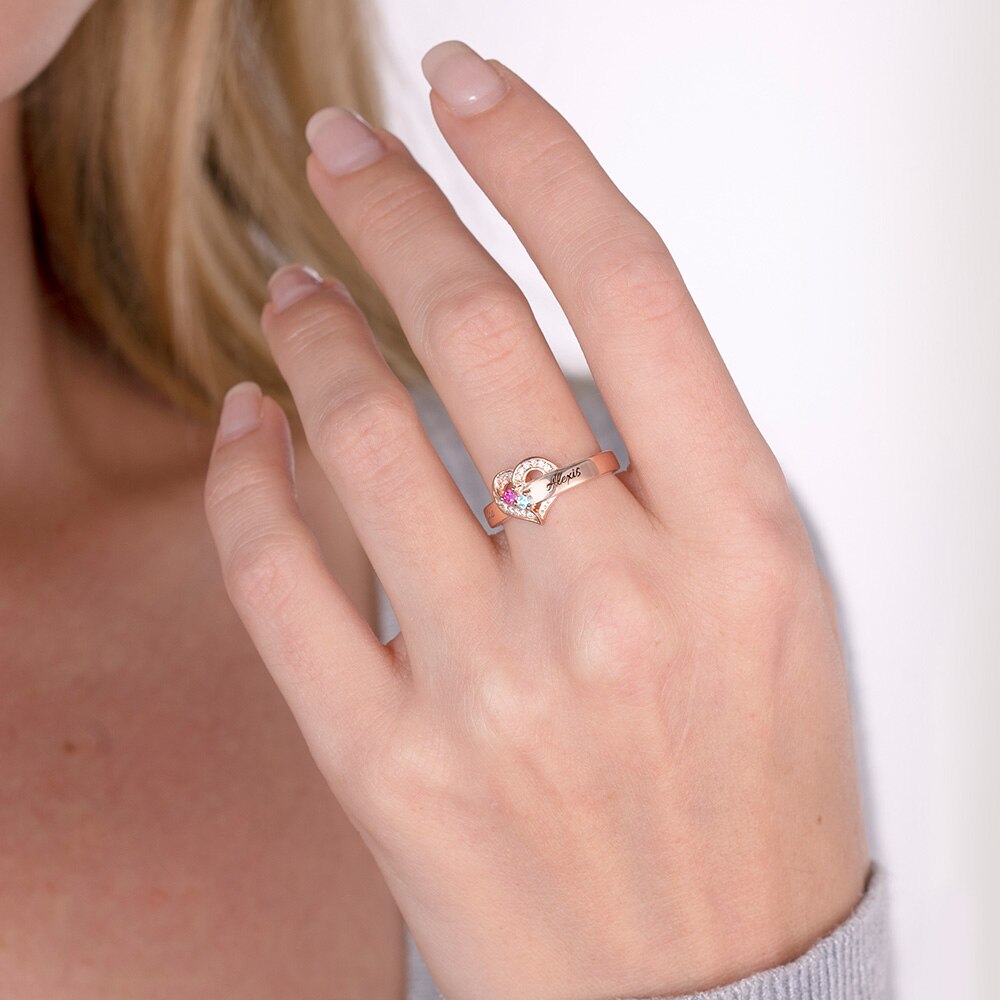 NAMES&BIRTHSTONES HEART RING 2