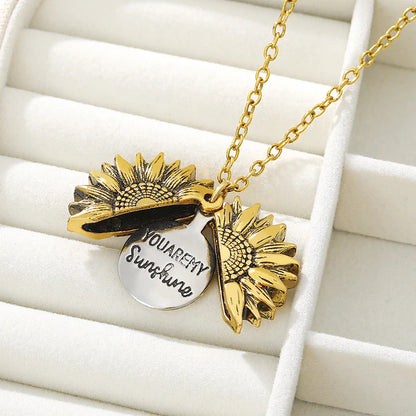 "You Are My Sunshine" Open Locket Sunflower Necklace 2
