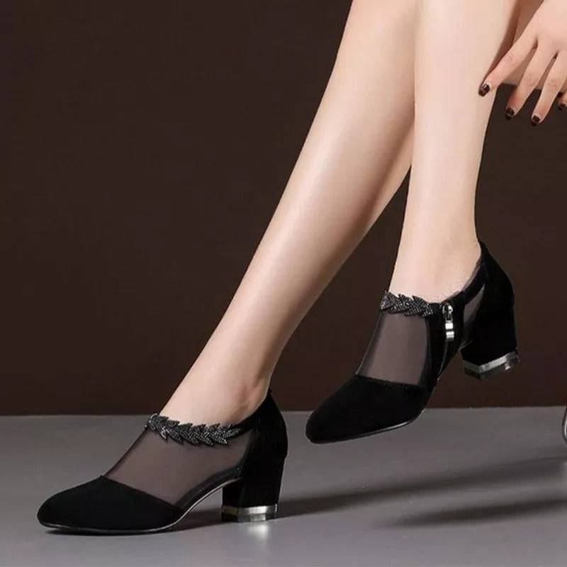Women's Mesh Hollow-out Flower Low Heel Sandals 1