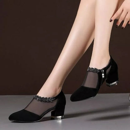 Women's Mesh Hollow-out Flower Low Heel Sandals 1