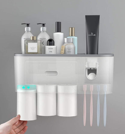 Magnetic Adsorption Inverted Toothbrush Holder Automatic Toothpaste Squeezer 2