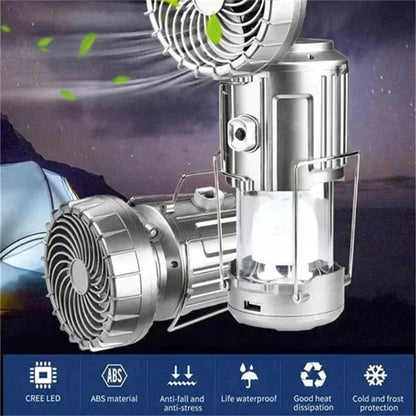 Portable Camping Lantern with Fan – Solar Powered, LED Light, Rechargeable & Hanging Tent Lamp 2