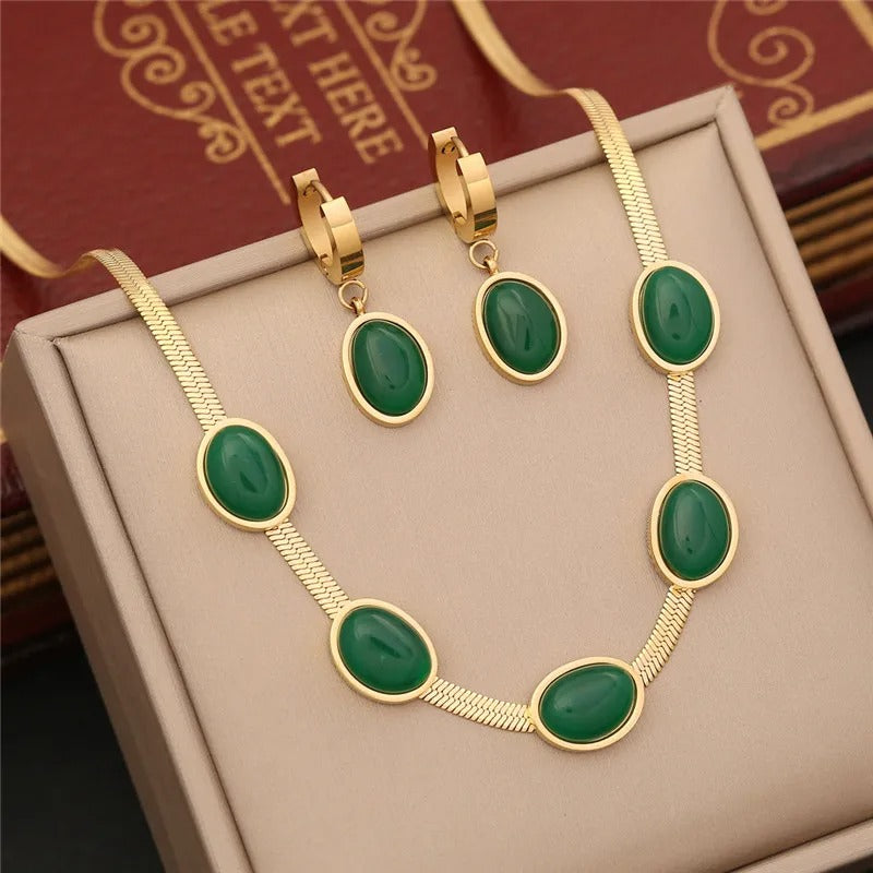 Emerald Necklace Earrings Bracelet 2