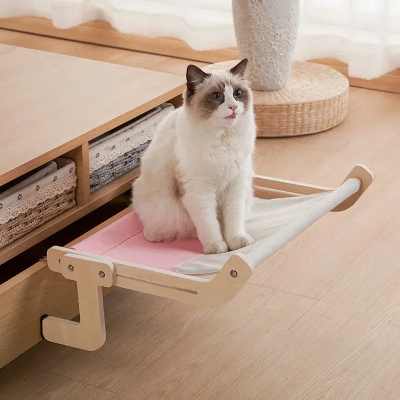 Sturdy Cat Window Hammock – Wooden Hanging Cat Bed with Washable Cotton Canvas 2