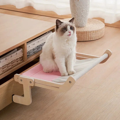 Sturdy Cat Window Hammock – Wooden Hanging Cat Bed with Washable Cotton Canvas 2