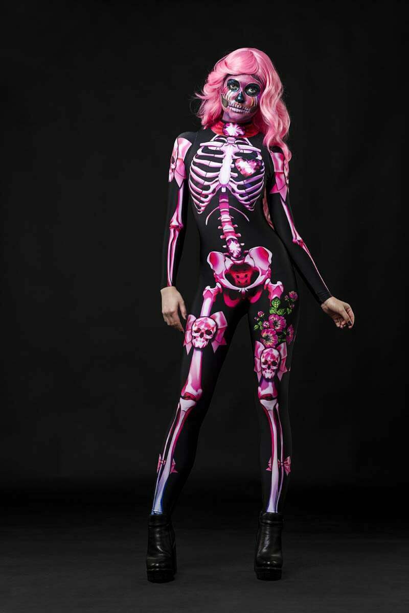 Full body pink sugar skull skeleton jumpsuit 2
