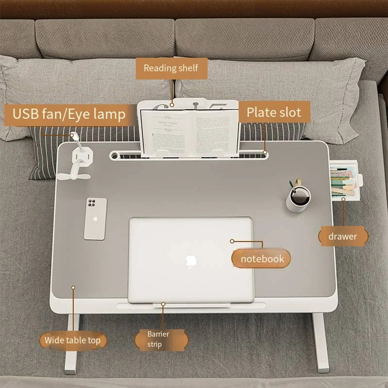 Adjustable Multifunction Bed Desk with LED Lamp & Device Holder 2