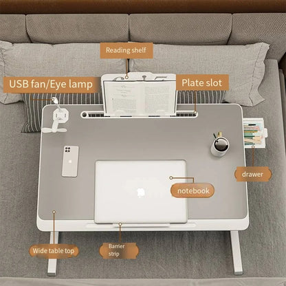 Adjustable Multifunction Bed Desk with LED Lamp & Device Holder 2