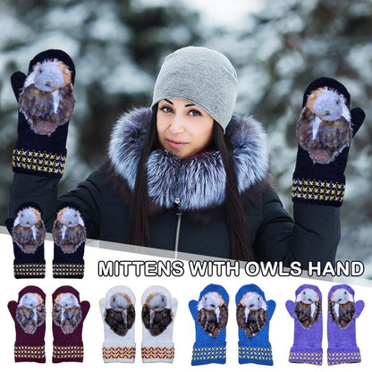 Hand Knitted Nordic Mittens With Owls 2