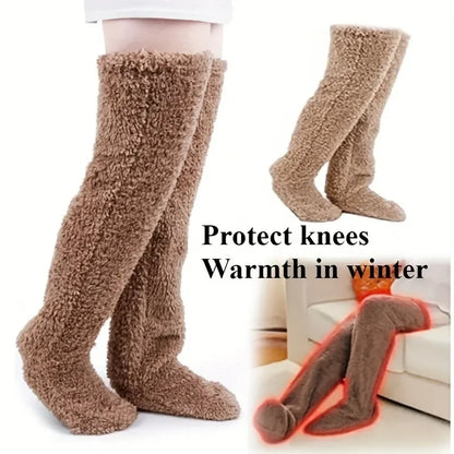 Fluffy Thigh-High Socks – Fuzzy Over-Knee Teddy Leggings with Cozy Paw Slipper Design 2