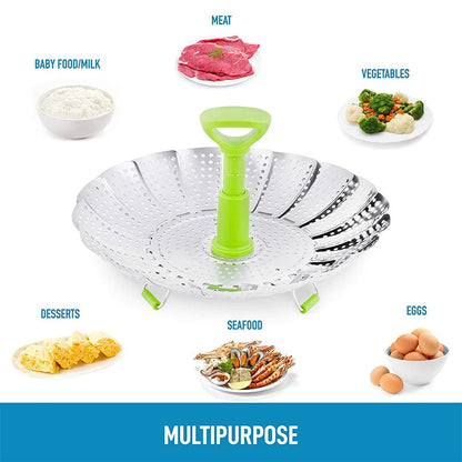 Integrated Collapsible Stainless Steel Food Steamer Basket 2