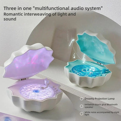 Shell Bluetooth Speaker with Northern Lights Projector – 7-Color Mood Lamp, White Noise & Ocean Wave Effects 2