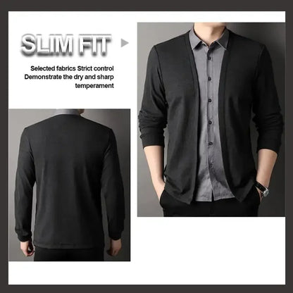 Men's Fake Two Piece Shirt Collar Knitted Cardigan 2