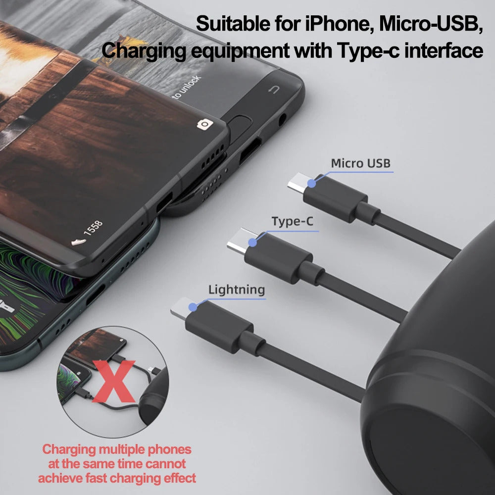 3-in-1 Retractable Backseat Car Charging Station – 36W Fast Charger for All Phones, Headrest Mount for Uber, Lyft, Taxi & Rideshare 2
