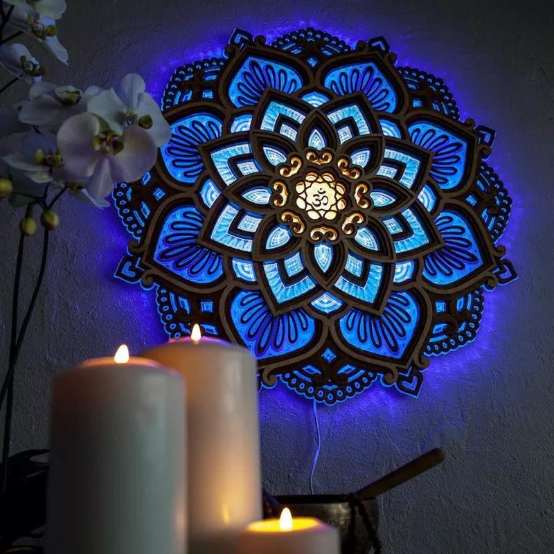 Handmade Wooden Mandala Wall Lamp 2