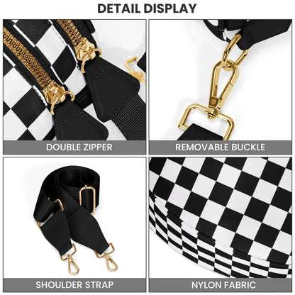 Checked In Oversize Double Zip Checkered Crescent Sling Bag 2