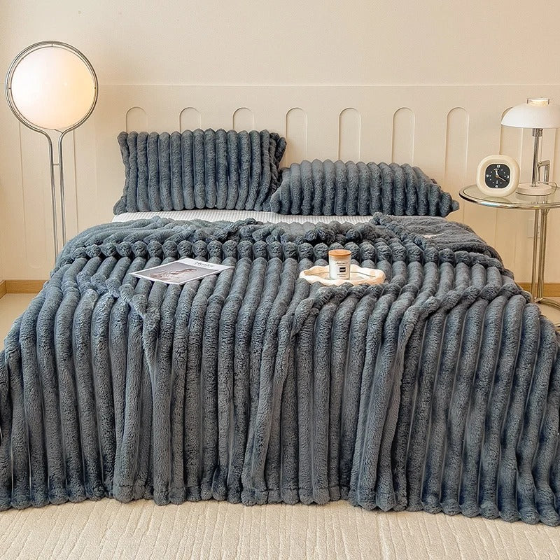 Solid Thickened Wide-Striped Flannel Multifunctional Blanket 2