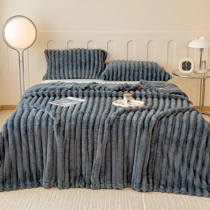 Solid Thickened Wide-Striped Flannel Multifunctional Blanket 2