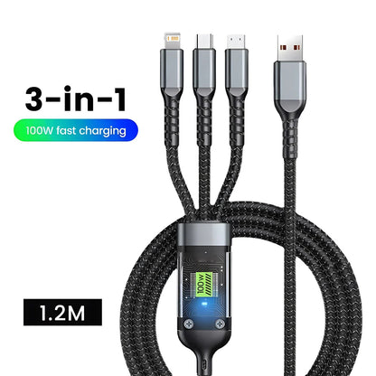 3 in 1 Fast Charging Transparent Luminous 100w Cable 2