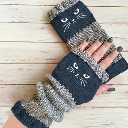 Cozy Cat Knit Fingerless Hand Warmers 2