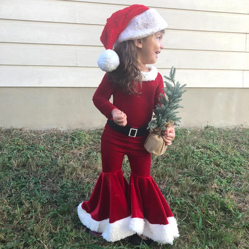 Baby Girls Santa Claus Costume Long Sleeve Bell Bottom Pants 2