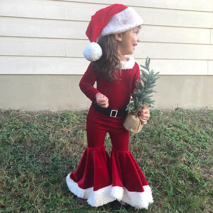 Baby Girls Santa Claus Costume Long Sleeve Bell Bottom Pants 2