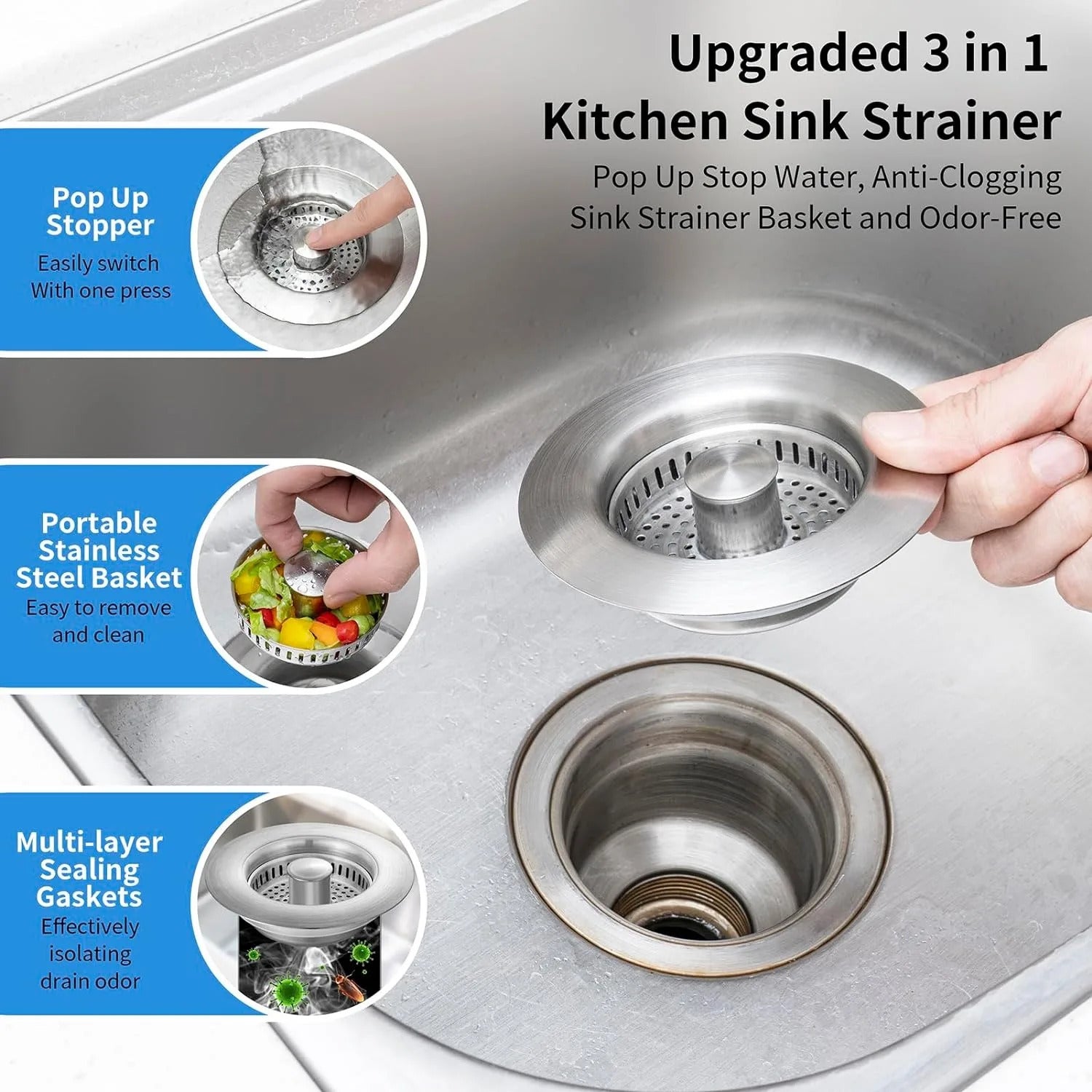 3-in-1 Stainless Steel Sink Drain Strainer 2
