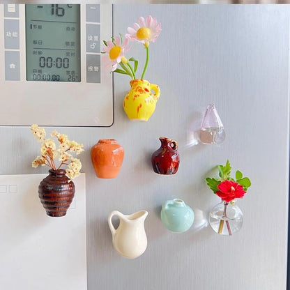 Cute Plant Ceramic Vase Fridge Magnets 2