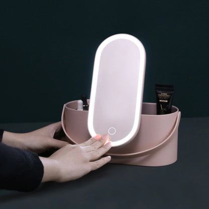 Travel Portable Makeup Organizer Box with LED Light Mirror 2