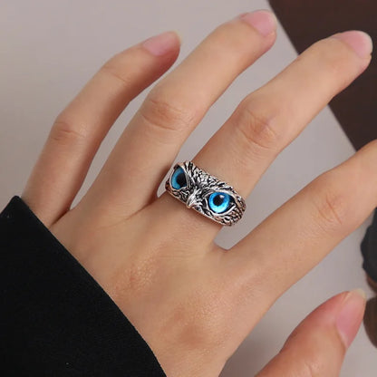 Demon Eye Owl Ring--925 Sterling Silver Adjustable Ring 2