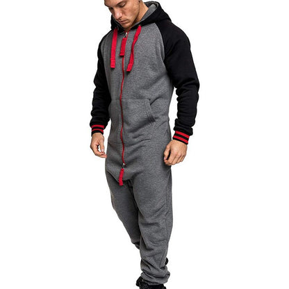 Hooded Fleece Solid Color Jumpsuit 2
