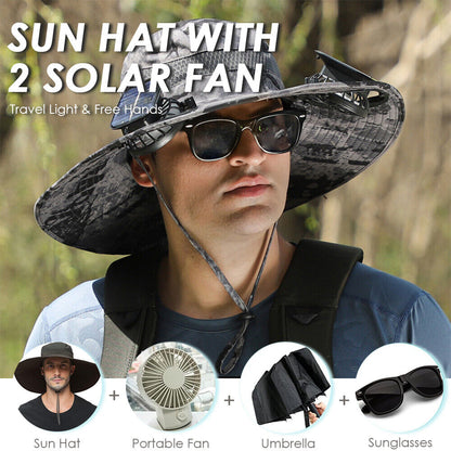 UPF 50+ Solar Fan Sun Hat – Wide Brim Bucket Hat with Dual Fans 3