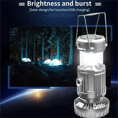 Portable Camping Lantern with Fan – Solar Powered, LED Light, Rechargeable & Hanging Tent Lamp 3