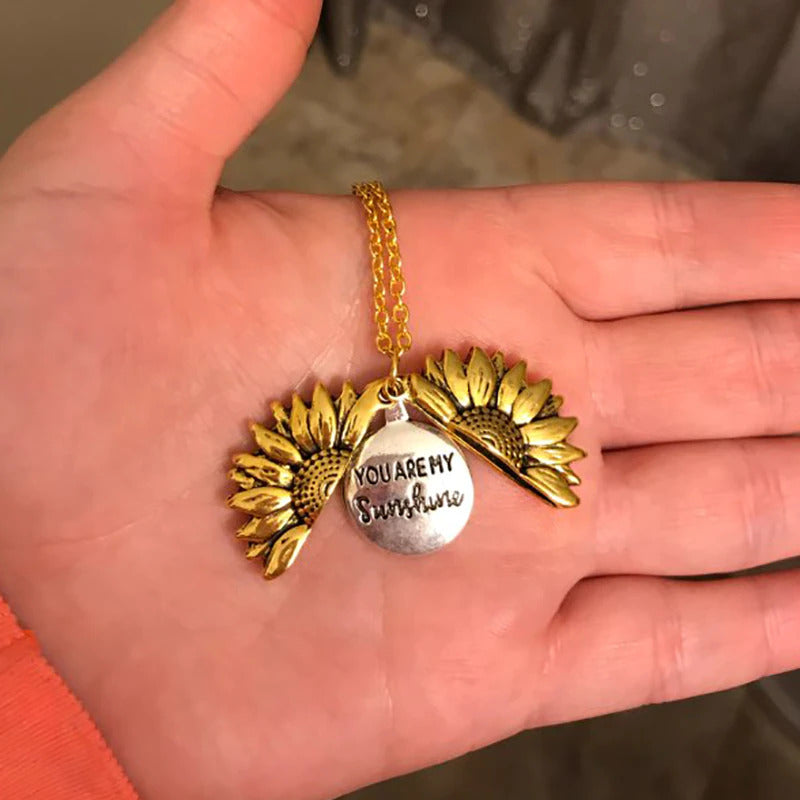 "You Are My Sunshine" Open Locket Sunflower Necklace 3